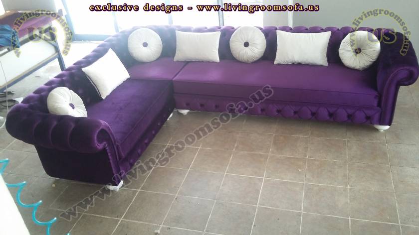 Purple Exclusive Chesterfield Sofa L Shaped Design