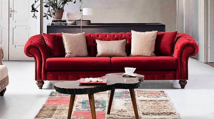 Cambridge Luxury red velvet chesterfield sofa