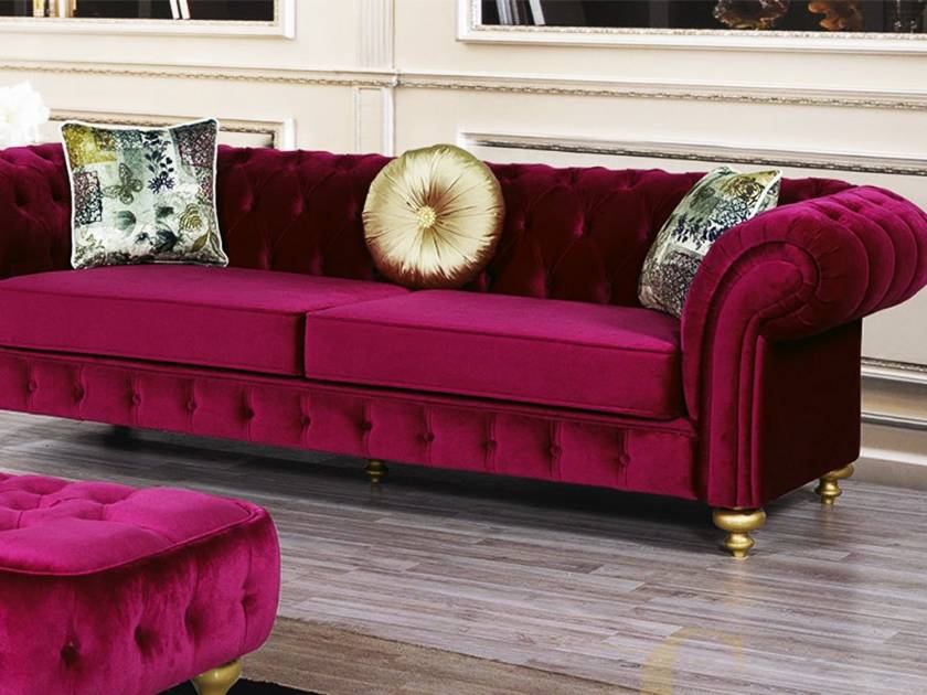 Red velvet chesterfield Sofa Couch Loveseat