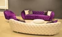Elegance Luxury Chesterfield Sofa Set Purple and White Velvet
