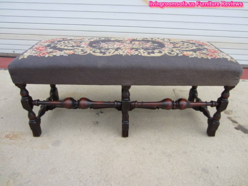  Antique Bench Carved Wooden Fabric Patterned