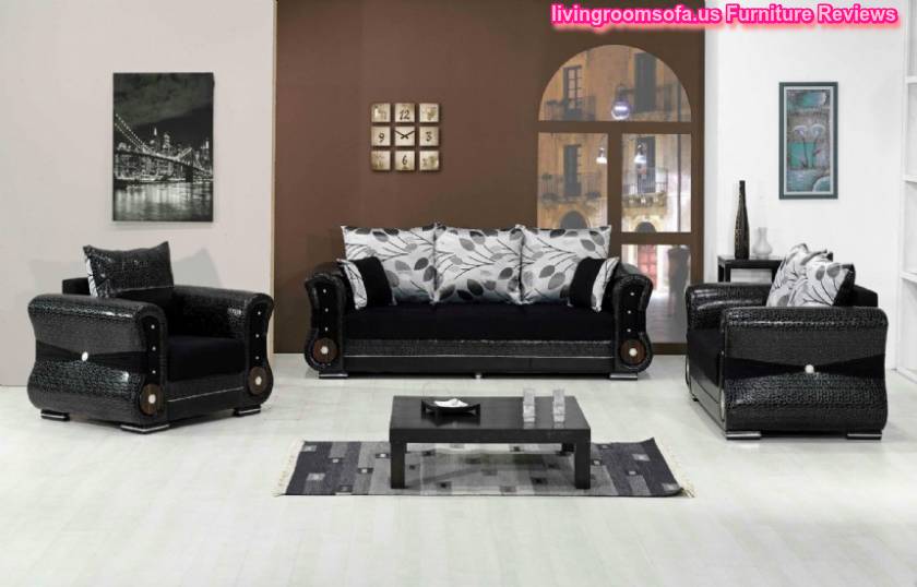  Black Leather Living Room Sofa Set Design