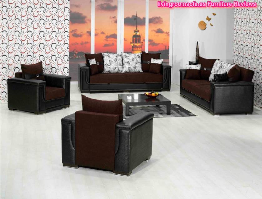 Black Leather Living Room Sofa Set With Sofa Beds