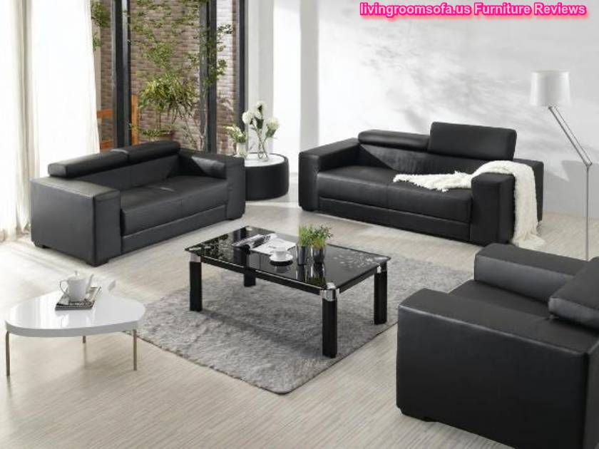  Black Leather Sofa Set For Living Room Design