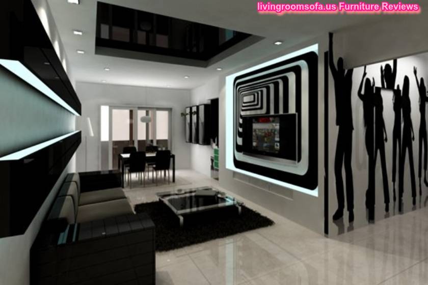 Black And White Living Room Design Sofa Wall Unit Table Chairs