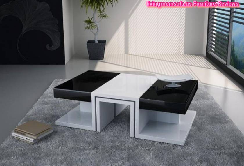  Black And White Shining Wood Coffee Table