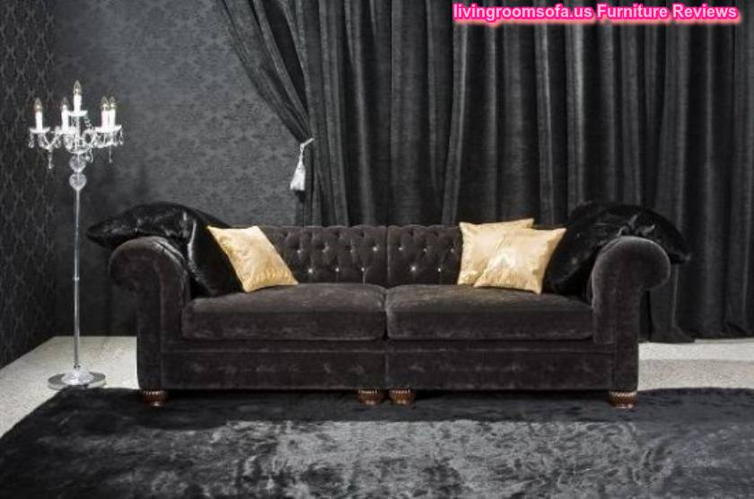 Black Fabric Chesterfield Couch For Living Room Design