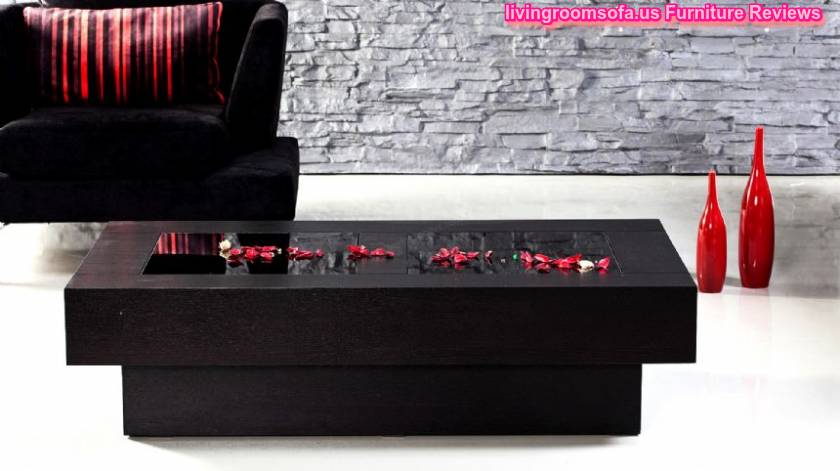 Black Glazed Wood Coffee Table Rectangle Shaped