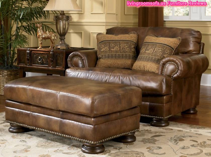  Classic Brown Leather Sofa And Ottoman Ashley Furniture