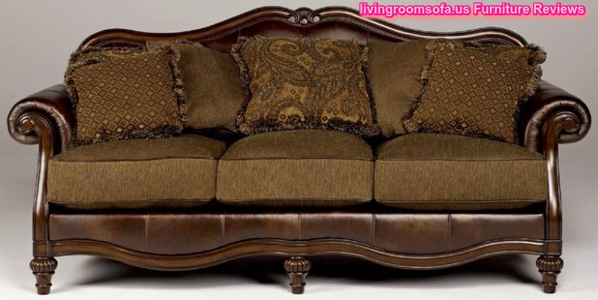 Classic Carved Oak Wood Leather Sofa Design