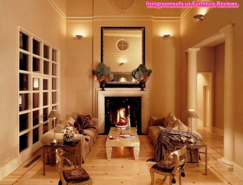 Beautiful Living Room Lighting With Warm Colour Design Ideas Plus Fireplace And Large Wall Mirror Decoration Design Ideas