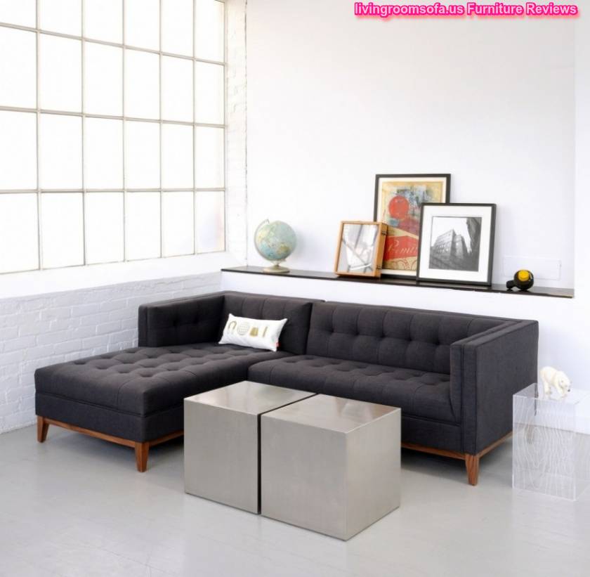 Black Fabric Apartment Sectional Sofa L Shaped With Tufted Chaise