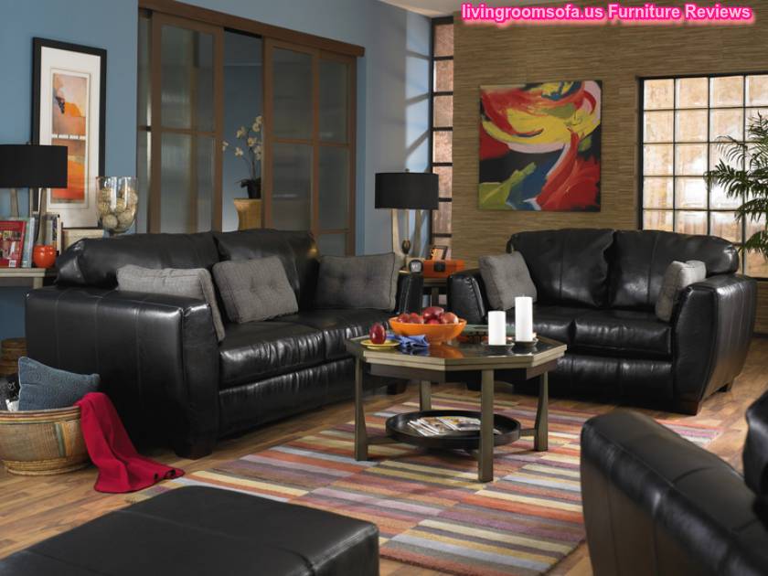  Black Living Room Furniture Sets Leather Sofa