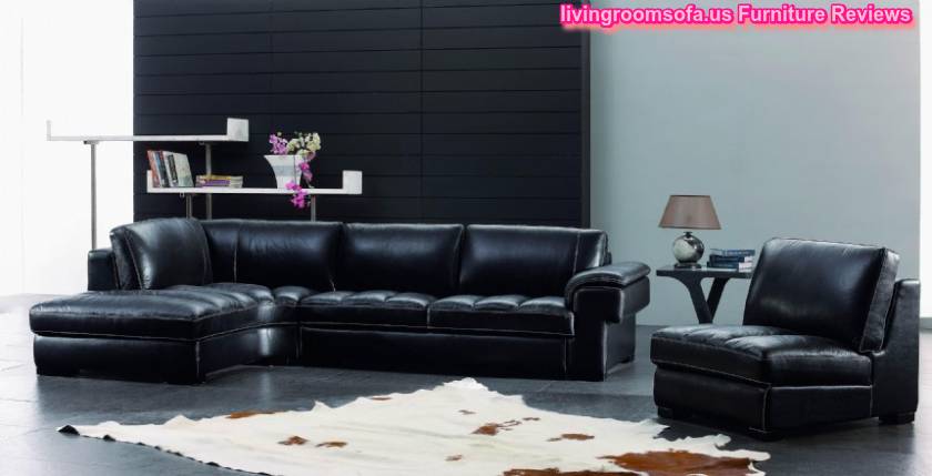 Contemporary Leather Furniture With Black Sofa Small Table Books Lamp Black Stained Wall Ideas Flower Small Storage Cowhide Rug And Best Flooring