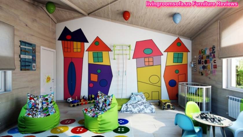 Cool Green Bean Bag Chairs For Colorful Kids Room With Wooden Paneling Also Unique Baby Nursery And Beautiful Wall Painting