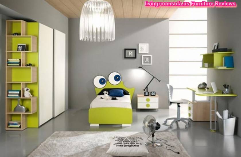 Cool Kids Room Color Ideas With An Adorable White Ceiling Lamp And Fantastic Green Lime Furniture