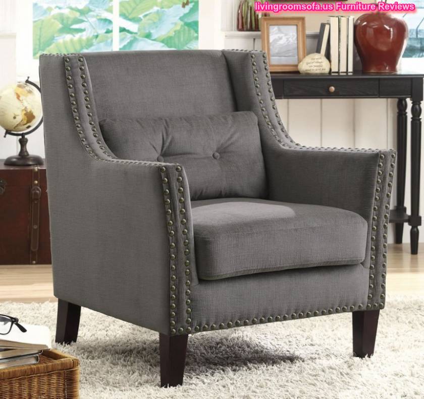  Grey Fabric Accent Chair With Nailhead Trims