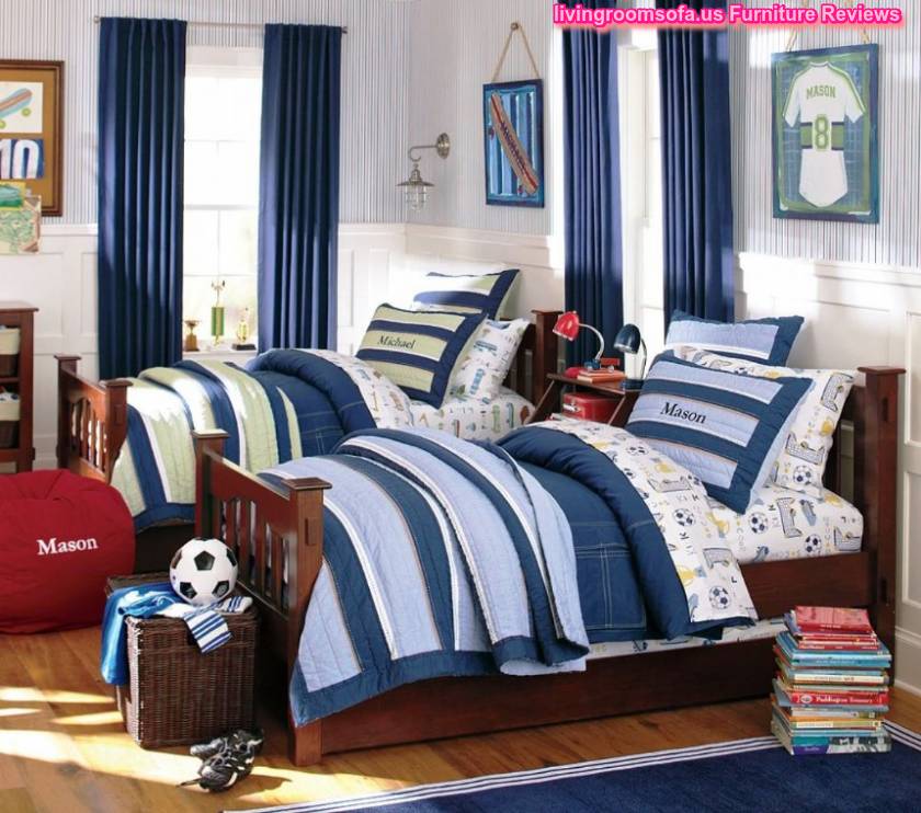 Inspiring White Blue Boy Bedroom Ideas With Twin Bed On Dark Brown Platform