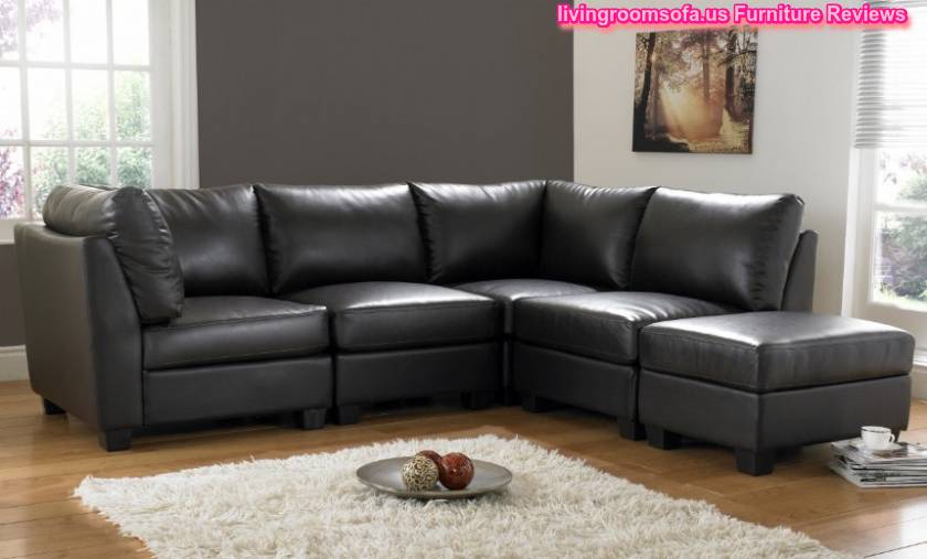  L Shaped Black Leather Sofa Living Room Design