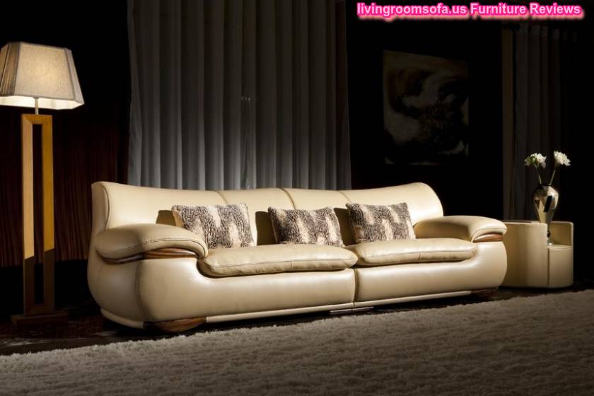 Modern And Luxury Cream Leather Sofa With Solid Zebra Wood