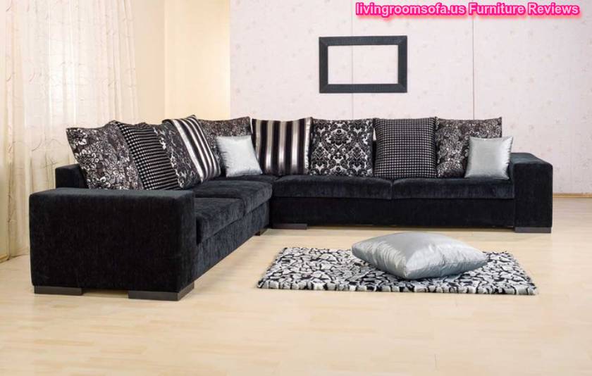  Modern Corner Sofa Black Fabric Black And White Pillows