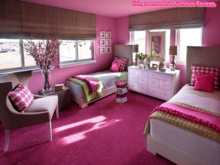 Polka Dots Pink Girls Twin Bedroom