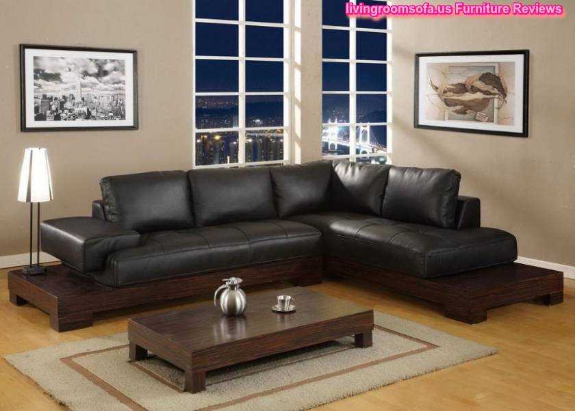  Stylish Black Leather Living Room L Shaped Sofa Design