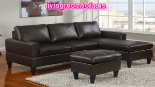  Black Leather Apartment Size Sectional Sofa