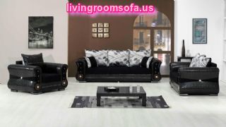  Black Leather Living Room Sofa Set Design