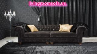 Black Fabric Chesterfield Couch For Living Room Design