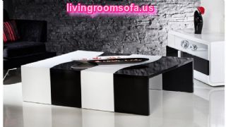 Black White Wavy Wood Coffee Table