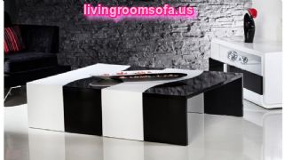  Black White Wavy Wood Coffee Table