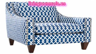  Blue And White Patterned Accent Arm Chair