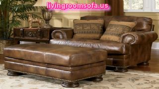 Classic Brown Leather Sofa And Ottoman Ashley Furniture