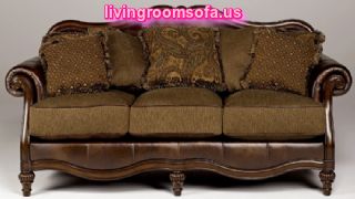 Classic Carved Oak Wood Leather Sofa Design
