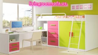Cool Bunk Beds With Storage And Modern Pink,yellow,white And Green Cool Bunk Beds With Storage
