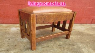 Leather Oak Antique Bench