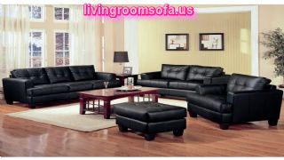  Modern Black Leather Sofa Set Living Room Design