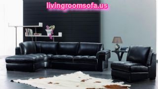 Contemporary Leather Furniture With Black Sofa Small Table Books Lamp Black Stained Wall Ideas Flower Small Storage Cowhide Rug And Best Flooring