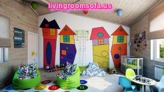 Cool Green Bean Bag Chairs For Colorful Kids Room With Wooden Paneling Also Unique Baby Nursery And Beautiful Wall Painting