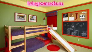 Dazzling Boy Bedroom Ideas Applying Greean And Yellow Paint Color Furnished With Twin Bunk Bed On Wooden Platform