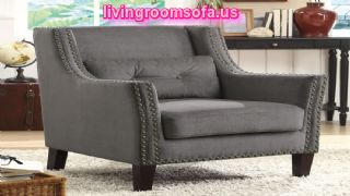  Grey Fabric Accent Chair With Nailhead Trims