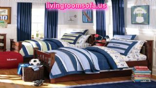 Inspiring White Blue Boy Bedroom Ideas With Twin Bed On Dark Brown Platform