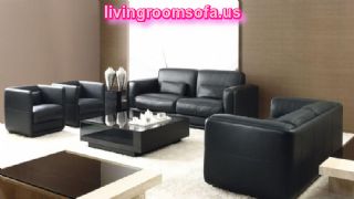  Modern Black Leather Sofa Set For Living Room With Black Coffe Table