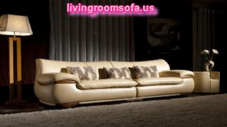 Modern And Luxury Cream Leather Sofa With Solid Zebra Wood