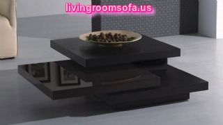  Modern Black Wood Coffee Table Square Design