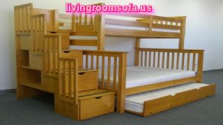 Stairway Bunk Bed Honey Trundle