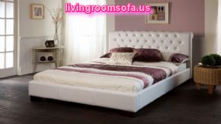  White Color Trendy Bed Frames Wooden Flooring Idea