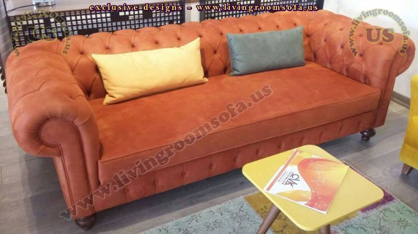 Burnt Orange Chesterfield Counch Nubuck