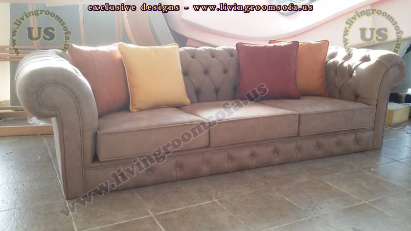 Nubuck Sandy Brown Exclusive Chesterfield Sofa Design